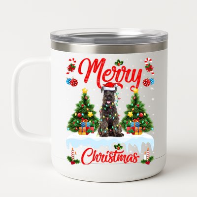 Schnauzer Dog Lights Xmas Tree Santa Schnauzer Christmas Gift 12 oz Stainless Steel Tumbler Cup