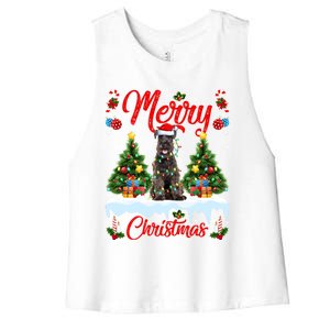 Schnauzer Dog Lights Xmas Tree Santa Schnauzer Christmas Gift Women's Racerback Cropped Tank