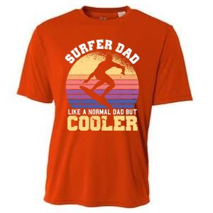 Surfing Dad Like A Normal Dad But Cooler Fathers Day Surfer Funny Gift Cooling Performance Crew T-Shirt