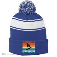 Surfing Dad Like A Normal Dad But Cooler Wake Surfer Father Gift Stripe Pom Pom Beanie