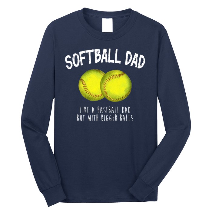 Softball Dad Like A Baseball Dad But With Bigger Balls Funny Long Sleeve Shirt