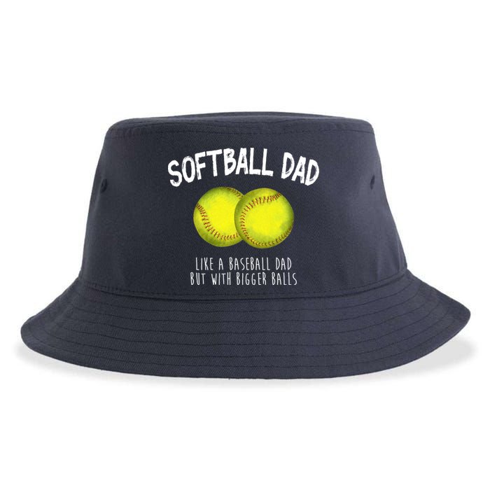 Softball Dad Like A Baseball Dad But With Bigger Balls Funny Sustainable Bucket Hat