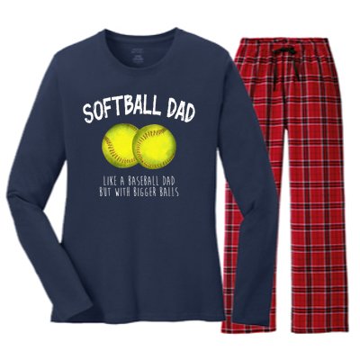 Softball Dad Like A Baseball Dad But With Bigger Balls Funny Women's Long Sleeve Flannel Pajama Set 