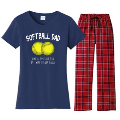 Softball Dad Like A Baseball Dad But With Bigger Balls Funny Women's Flannel Pajama Set