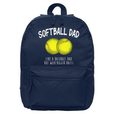 Softball Dad Like A Baseball Dad But With Bigger Balls Funny 16 in Basic Backpack