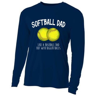 Softball Dad Like A Baseball Dad But With Bigger Balls Funny Cooling Performance Long Sleeve Crew
