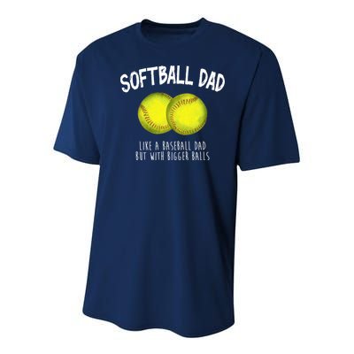 Softball Dad Like A Baseball Dad But With Bigger Balls Funny Youth Performance Sprint T-Shirt
