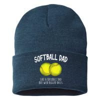 Softball Dad Like A Baseball Dad But With Bigger Balls Funny Sustainable Knit Beanie