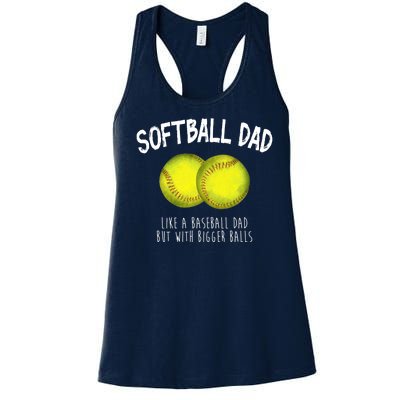 Softball Dad Like A Baseball Dad But With Bigger Balls Funny Women's Racerback Tank