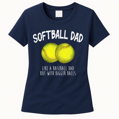 Softball Dad Like A Baseball Dad But With Bigger Balls Funny Womens T-Shirt