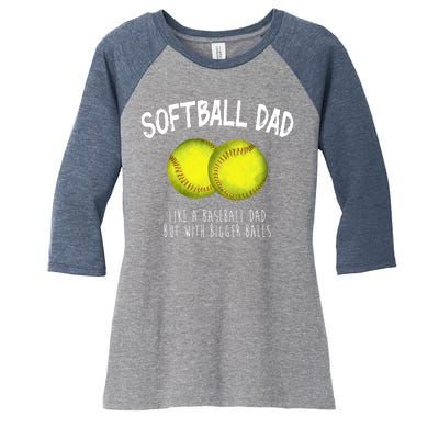 Softball Dad Like A Baseball Dad But With Bigger Balls Funny Women's Tri-Blend 3/4-Sleeve Raglan Shirt