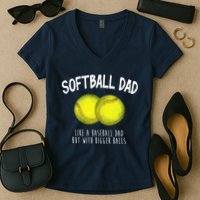 Softball Dad Like A Baseball Dad But With Bigger Balls Funny Women's V-Neck T-Shirt