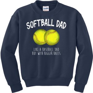 Softball Dad Like A Baseball Dad But With Bigger Balls Funny Kids Sweatshirt