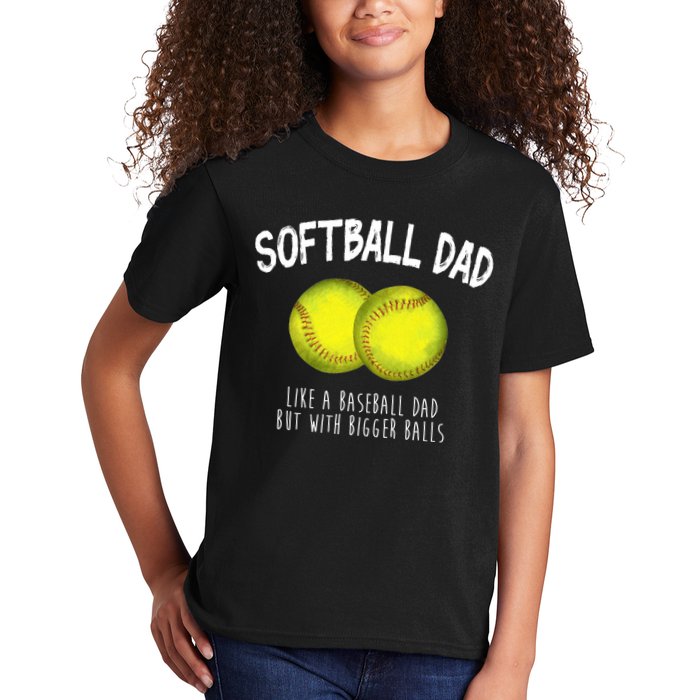 Softball Dad Like A Baseball Dad But With Bigger Balls Funny Kids T-Shirt