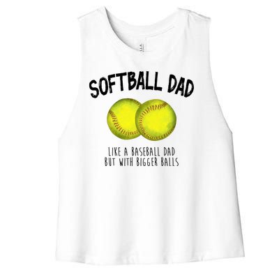 Softball Dad Like A Baseball Dad But With Bigger Balls Funny Women's Racerback Cropped Tank