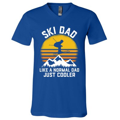 Ski Dad Like A Normal Dad Just Cooler Skiing Retro Gift V-Neck T-Shirt