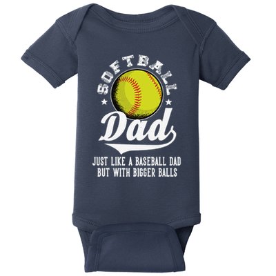 Softball Dad Like A Baseball Dad With Bigger Balls Softball Baby Bodysuit