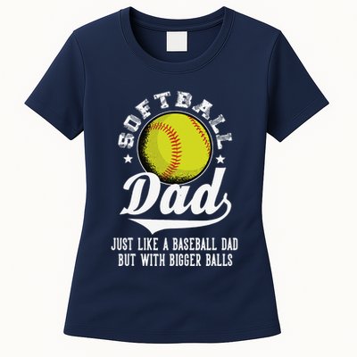 Softball Dad Like A Baseball Dad With Bigger Balls Softball Womens T-Shirt