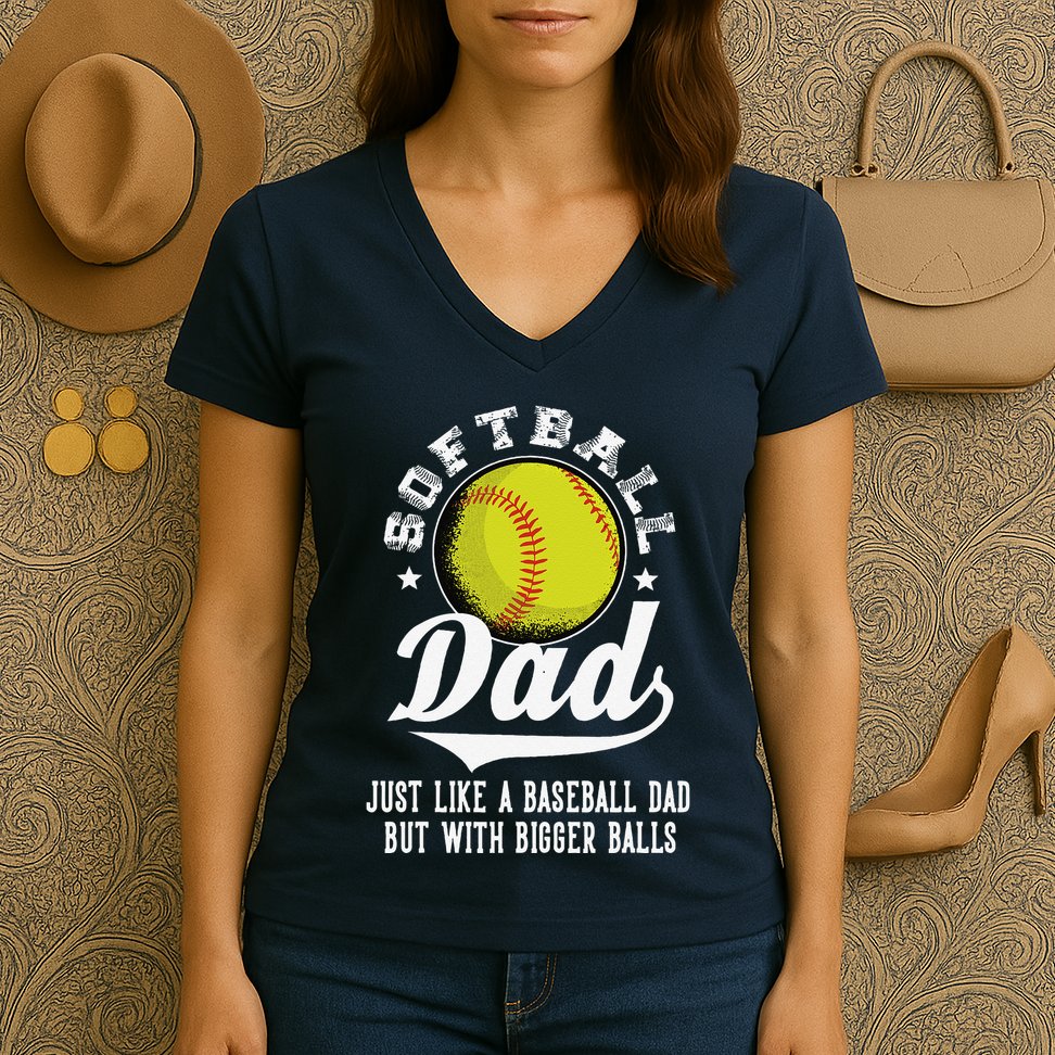 Softball Dad Like A Baseball Dad With Bigger Balls Softball Women's V-Neck T-Shirt