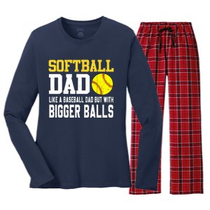 Softball Dad Like A Baseball But With Bigger Balls Fathers Women's Long Sleeve Flannel Pajama Set 