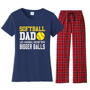 Softball Dad Like A Baseball But With Bigger Balls Fathers Women's Flannel Pajama Set