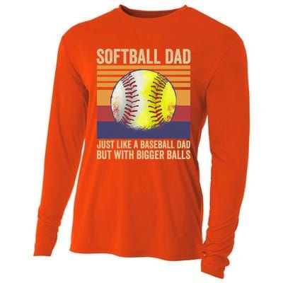 Softball Dad Like A Baseball Dad With Bigger Balls Vintage Gift Cooling Performance Long Sleeve Crew