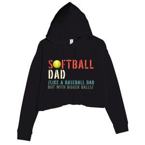 Softball Dad Like A Baseball But With Bigger Balls Fathers Gift Crop Fleece Hoodie