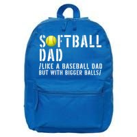 Softball Dad Like A Baseball But With Bigger Balls Fathers Cool Gift 16 in Basic Backpack