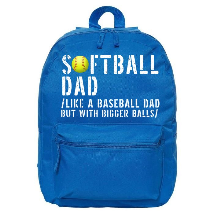 Softball Dad Like A Baseball But With Bigger Balls Fathers Cool Gift 16 in Basic Backpack
