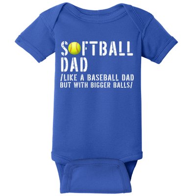 Softball Dad Like A Baseball But With Bigger Balls Fathers Cool Gift Baby Bodysuit