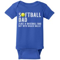 Softball Dad Like A Baseball But With Bigger Balls Fathers Cool Gift Baby Bodysuit