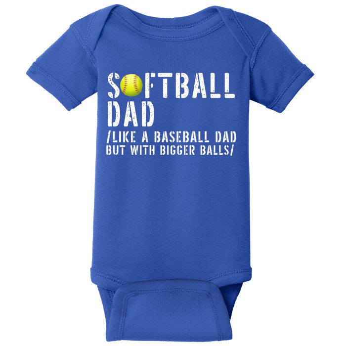 Softball Dad Like A Baseball But With Bigger Balls Fathers Cool Gift Baby Bodysuit