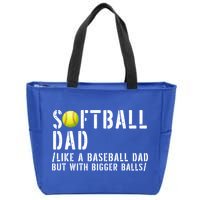 Softball Dad Like A Baseball But With Bigger Balls Fathers Cool Gift Zip Tote Bag