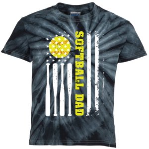 Softball Dad Like A Baseball Dad Definition On Back Kids Tie-Dye T-Shirt