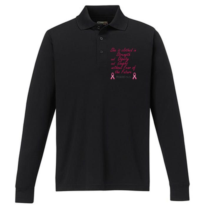 Strength Dignity Laughs Breast Cancer Awareness Gift Performance Long Sleeve Polo