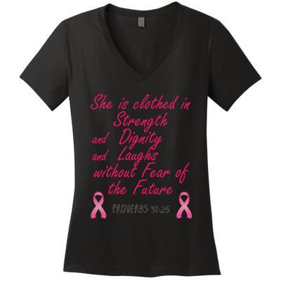 Strength Dignity Laughs Breast Cancer Awareness Gift Women's V-Neck T-Shirt