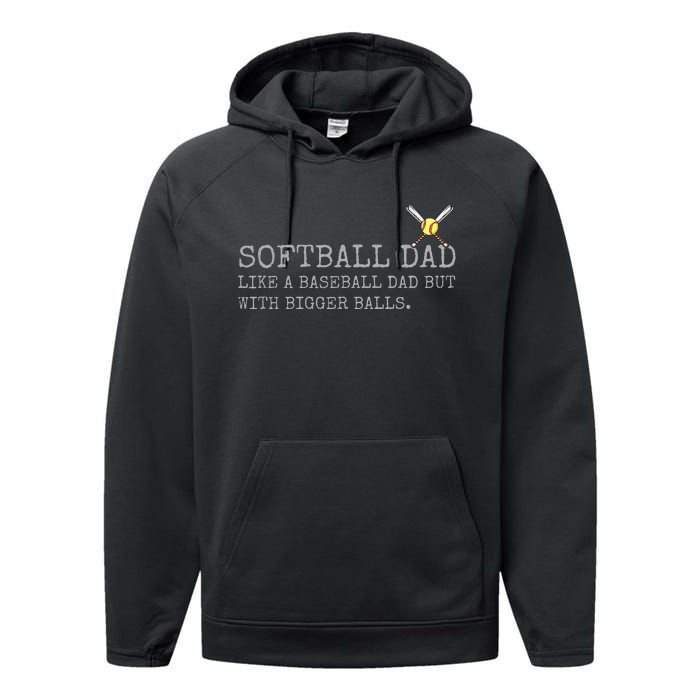 Softball Dad like a baseball Dad But with bigger balls Coach Performance Fleece Hoodie