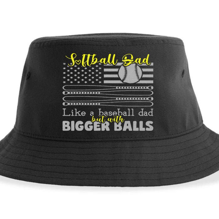 Softball Dad like a Baseball Dad but with bigger balls Flag Sustainable Bucket Hat