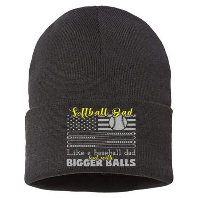 Softball Dad like a Baseball Dad but with bigger balls Flag Sustainable Knit Beanie