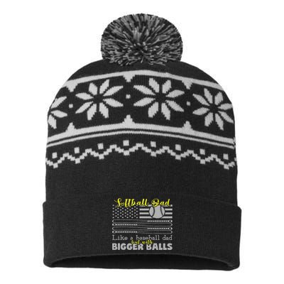 Softball Dad like a Baseball Dad but with bigger balls Flag USA-Made Snowflake Beanie