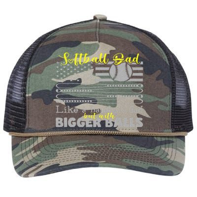 Softball Dad like a Baseball Dad but with bigger balls Flag Retro Rope Trucker Hat Cap