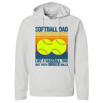 Softball Dad Like A Baseball Dad But With Bigger Balls Gifts Performance Fleece Hoodie