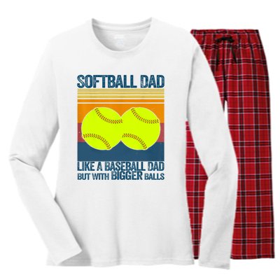 Softball Dad Like A Baseball Dad But With Bigger Balls Gifts Women's Long Sleeve Flannel Pajama Set 