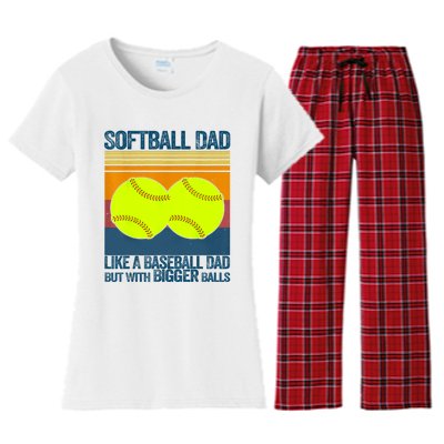 Softball Dad Like A Baseball Dad But With Bigger Balls Gifts Women's Flannel Pajama Set