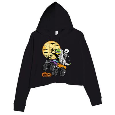 Skeleton Dino Monster Truck Halloween Costume Crop Fleece Hoodie