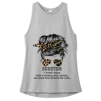 Seester Definition Messy Bun Camo Cheetah Ladies PosiCharge Tri-Blend Wicking Tank