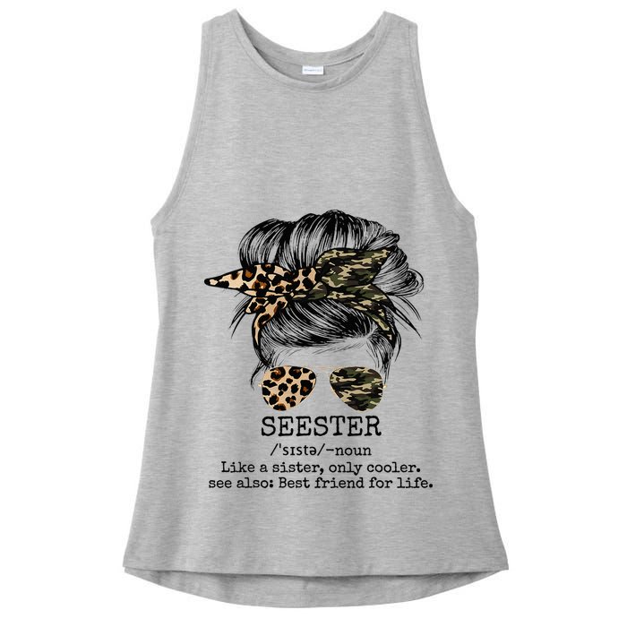 Seester Definition Messy Bun Camo Cheetah Ladies PosiCharge Tri-Blend Wicking Tank