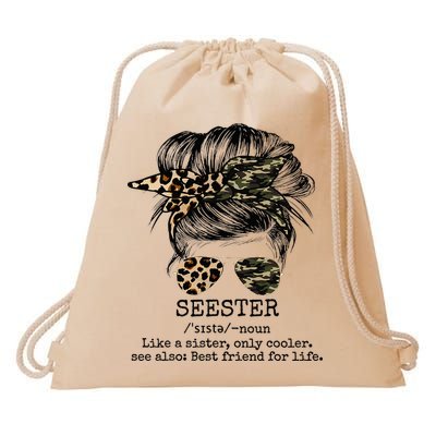 Seester Definition Messy Bun Camo Cheetah Drawstring Bag