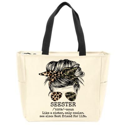 Seester Definition Messy Bun Camo Cheetah Zip Tote Bag