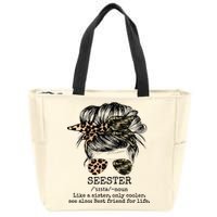 Seester Definition Messy Bun Camo Cheetah Zip Tote Bag